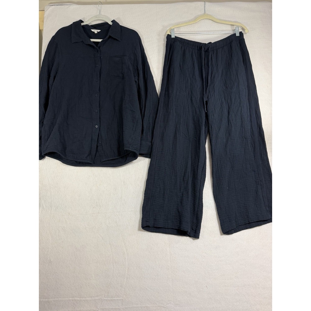 Splendid Collection, Women's Ava Gauze Set (pants & Button Down), Navy, XL